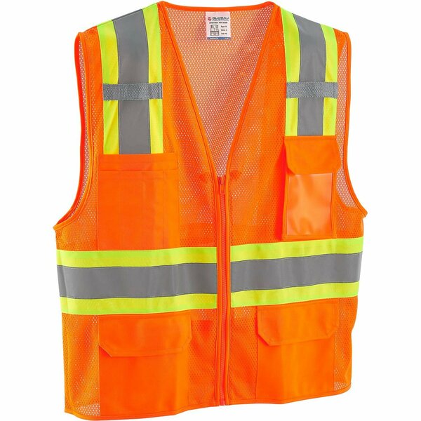 Global Industrial Class 2 Hi-Vis Safety Vest, 6 Pockets, Two-Tone, Mesh, Orange, S/M 641641OM